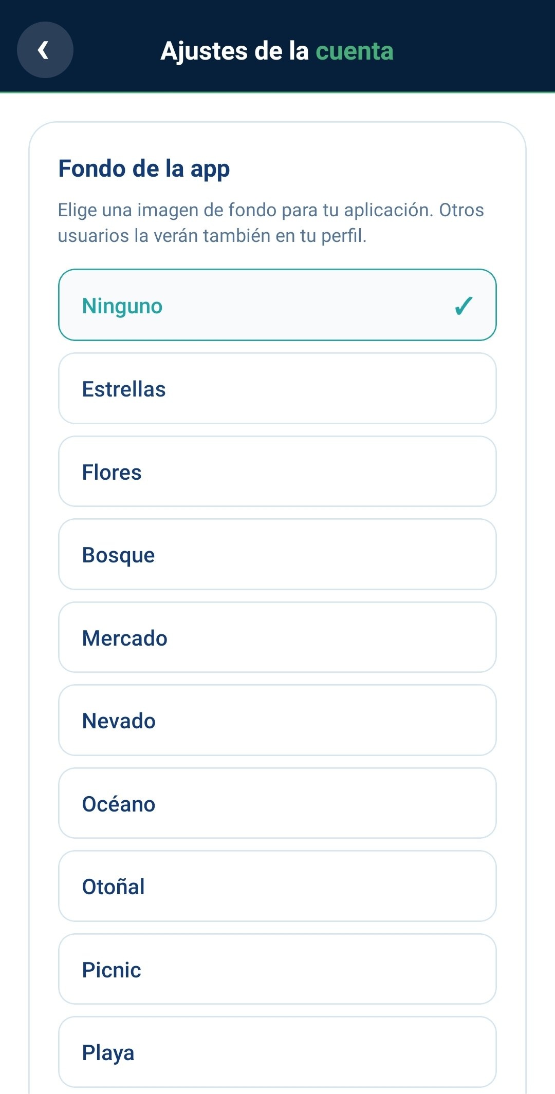 Pantalla de ajustes