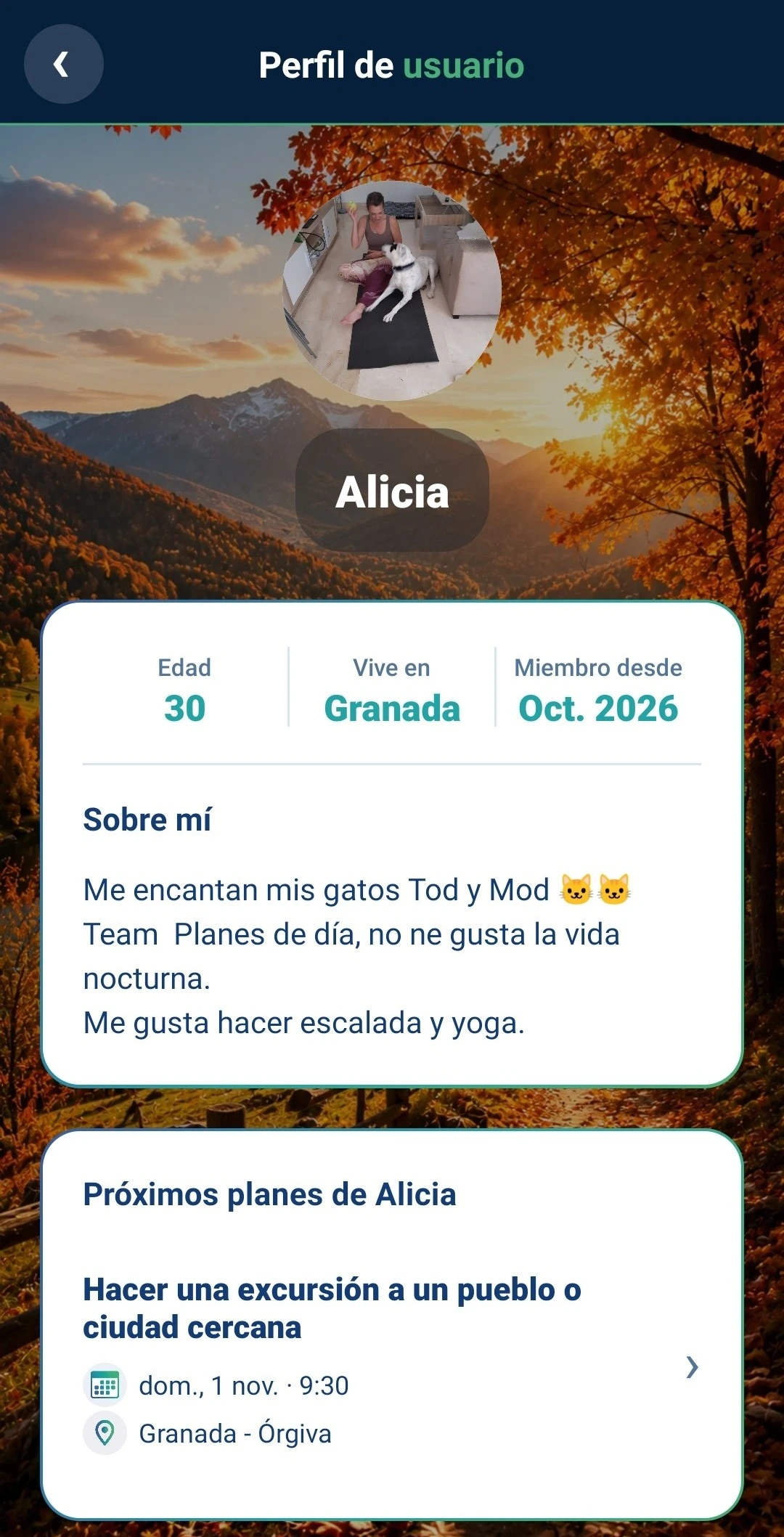Pantalla de ficha de usuario