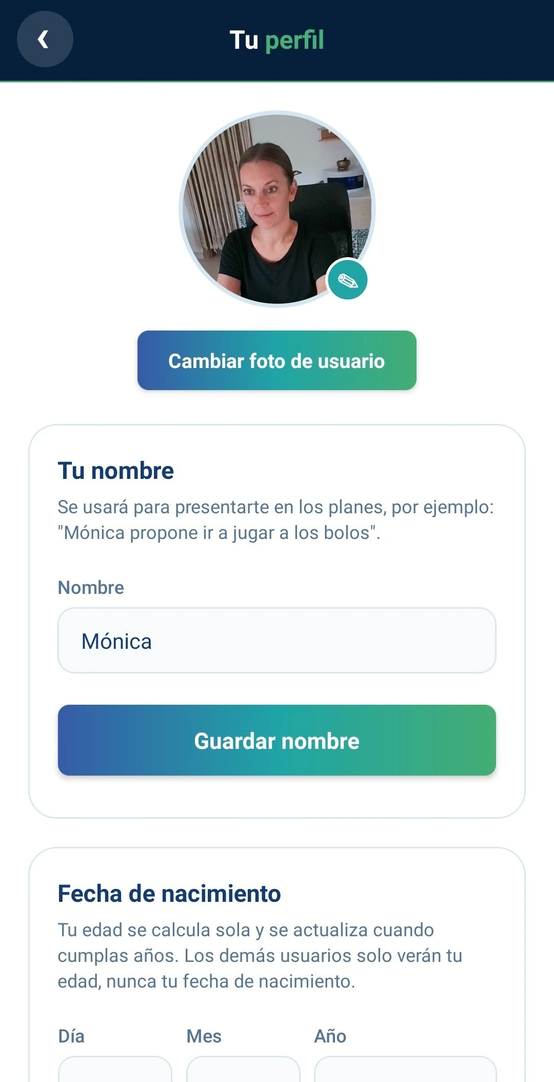 Pantalla de perfil