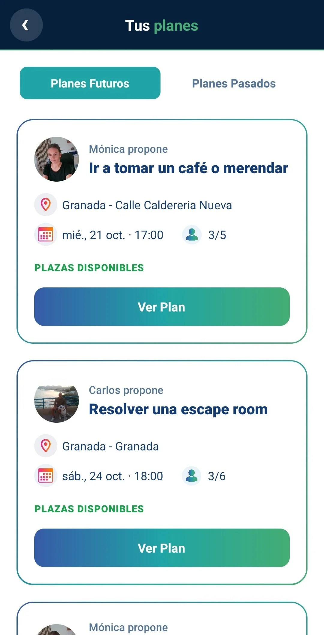 Pantalla de vuestros planes